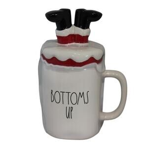 Rae Dunn BOTTOMS UP Christmas Mug/top W/ Santa’s Boots Upside Down in Chimney